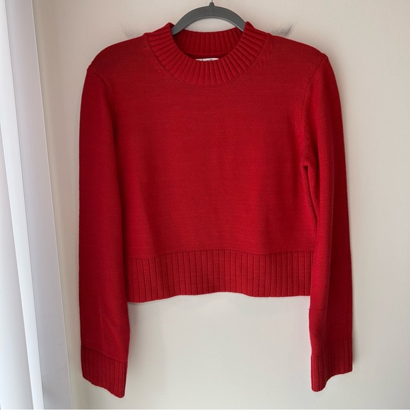 Reformation Anna Cotton Crewneck Sweater Red Size Extra Small - Picture 3 of 8